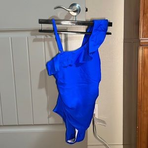 12 crazy Royal blue ruffle top swimsuit